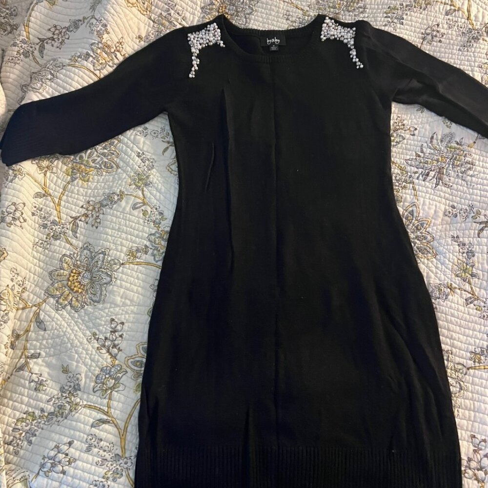 STUNNING By & By Sweater Dress with Pearl and Rhinestone Detail